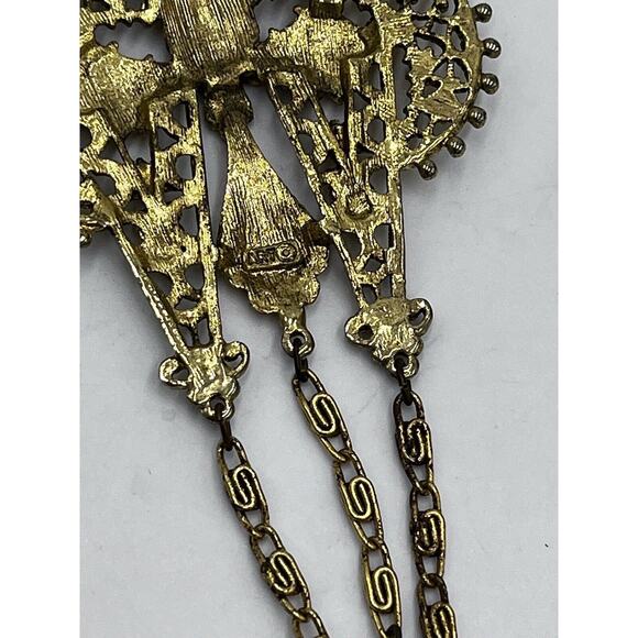 Vintage Signed ART Arthur Pepper VICTORIAN Style Necklace Gold 3 Tier Pendants - Picture 16 of 16